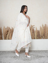 Off-White Cotton Chikankari Suit Set with Embroidered Dupatta